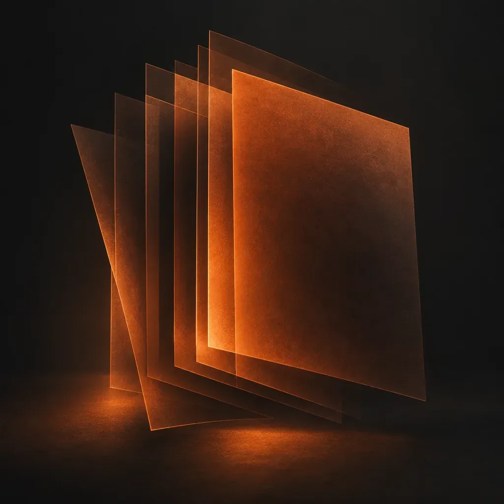 Abstract illustration of layered overlapping panels suggesting written pages