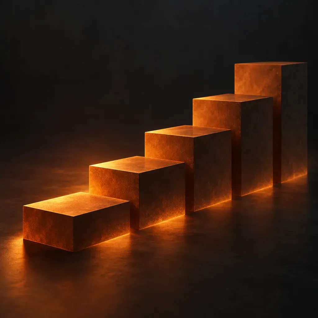 Abstract illustration of ascending stepped geometric shapes