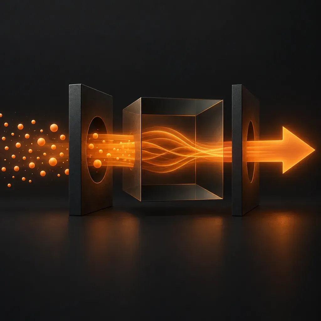 Abstract illustration of a geometric arrow passing through a portal shape